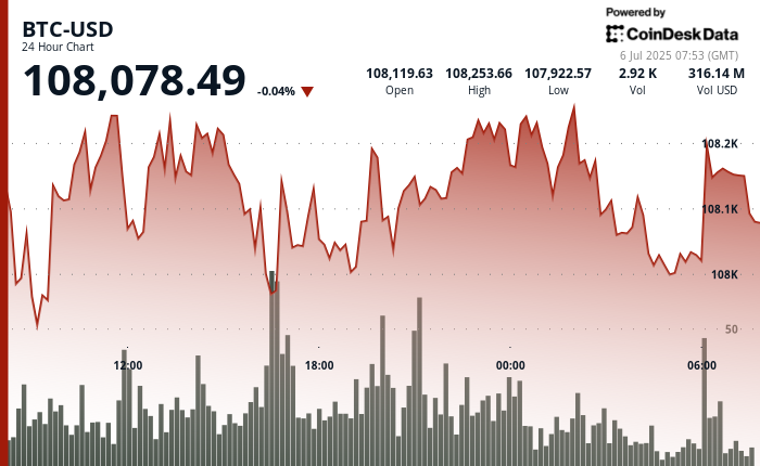 24 hours chart of the price of BTC
