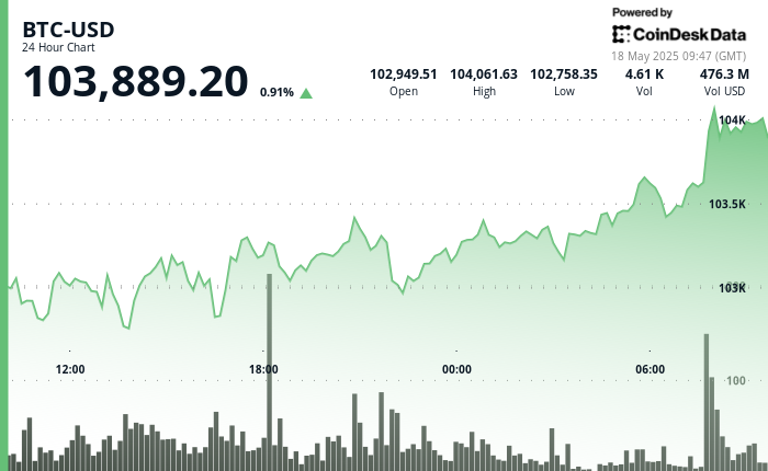 24 hours chart of the price of BTC