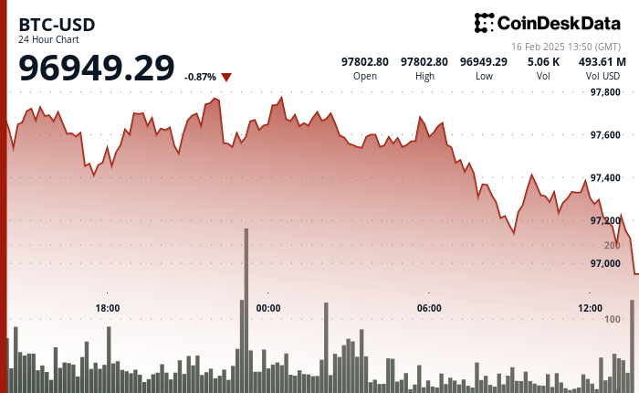 24 hours chart of the price of BTC