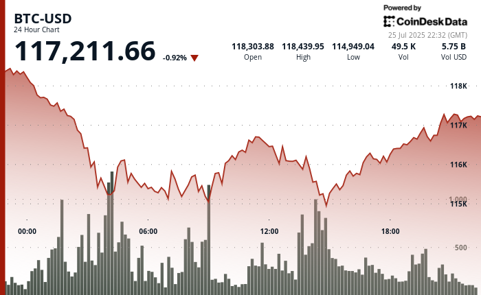 24 hours chart of the price of BTC