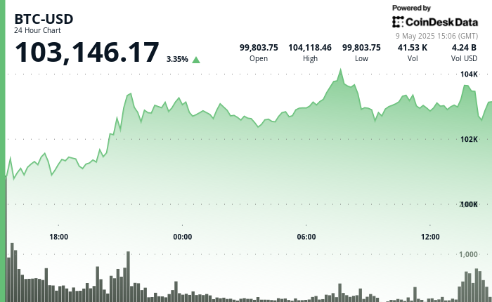 24 hours chart of the price of BTC