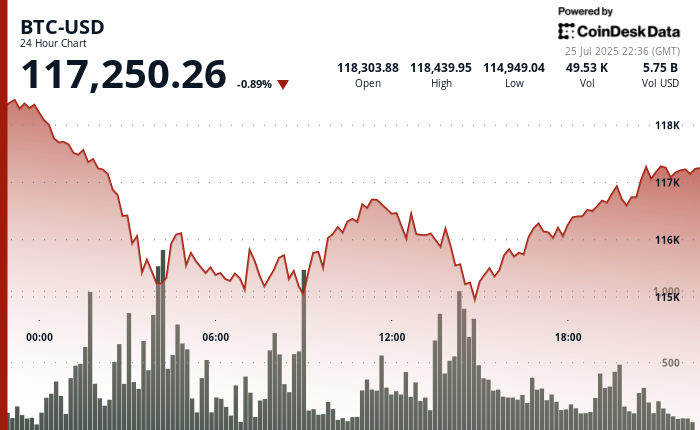 24 hours chart of the price of BTC