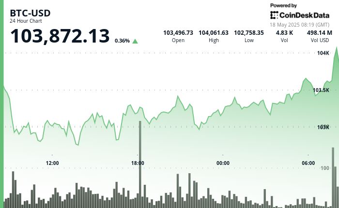 24 hours chart of the price of BTC