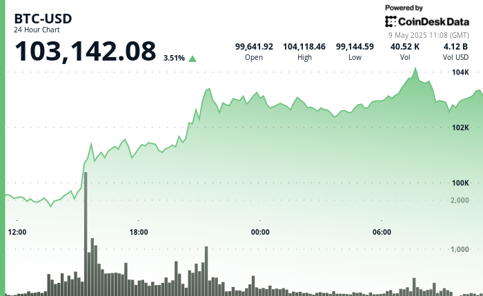 24 hours chart of the price of BTC