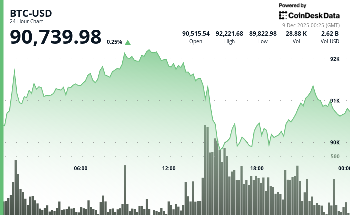 24 hours chart of the price of BTC