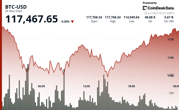 24 hours chart of the price of BTC