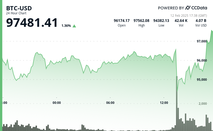 24 hours chart of the price of BTC