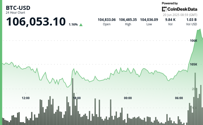 24 hours chart of the price of BTC