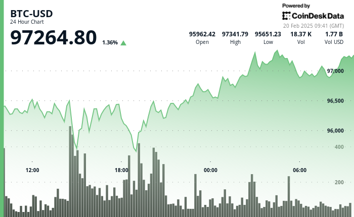 24 hours chart of the price of BTC