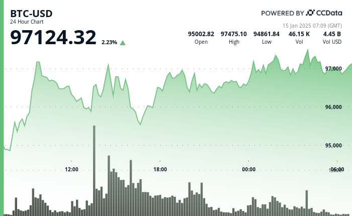 24 hours chart of the price of BTC