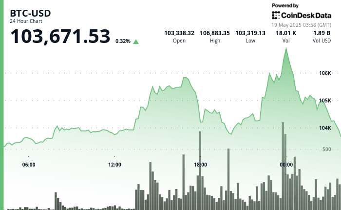 24 hours chart of the price of BTC