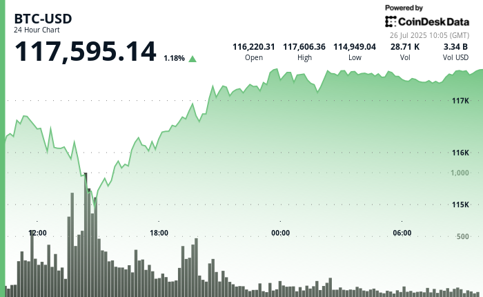 24 hours chart of the price of BTC