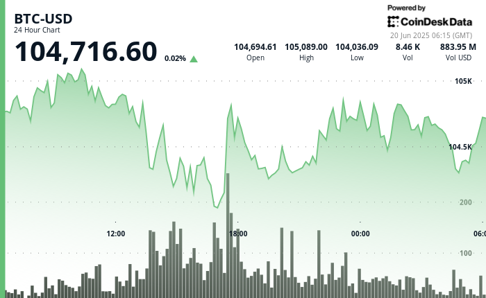 24 hours chart of the price of BTC