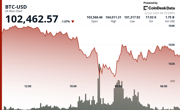 24 hours chart of the price of BTC