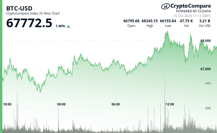 24 hours chart of the price of BTC