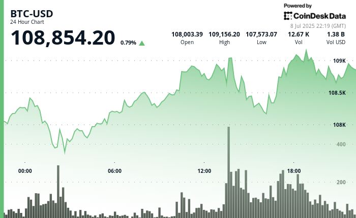 24 hours chart of the price of BTC