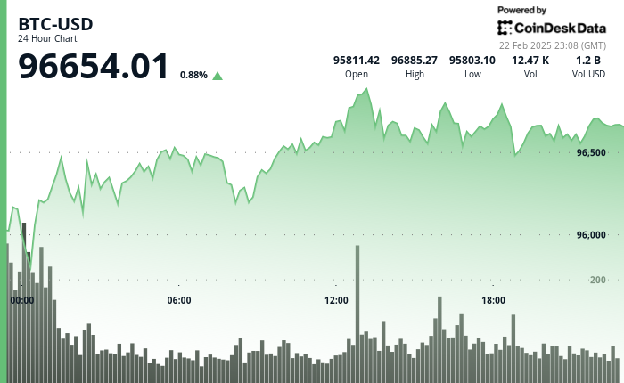 24 hours chart of the price of BTC