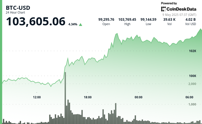 24 hours chart of the price of BTC