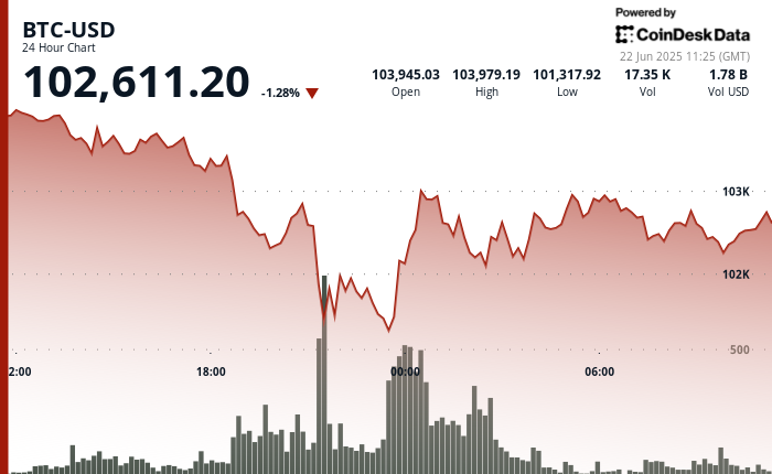 24 hours chart of the price of BTC