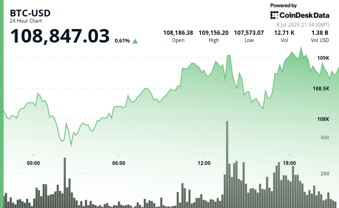 24 hours chart of the price of BTC
