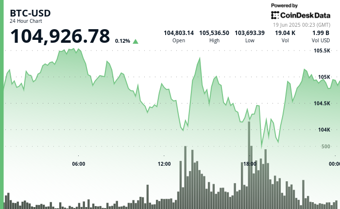 24 hours chart of the price of BTC