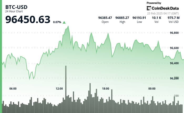 24 hours chart of the price of BTC