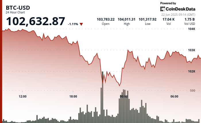 24 hours chart of the price of BTC