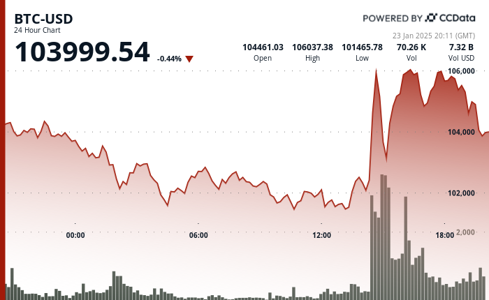 24 hours chart of the price of BTC