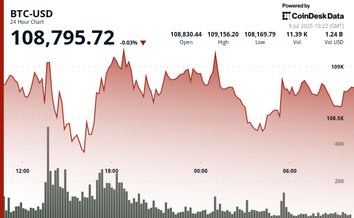 24 hours chart of the price of BTC
