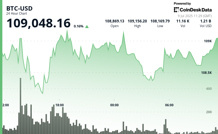 24 hours chart of the price of BTC