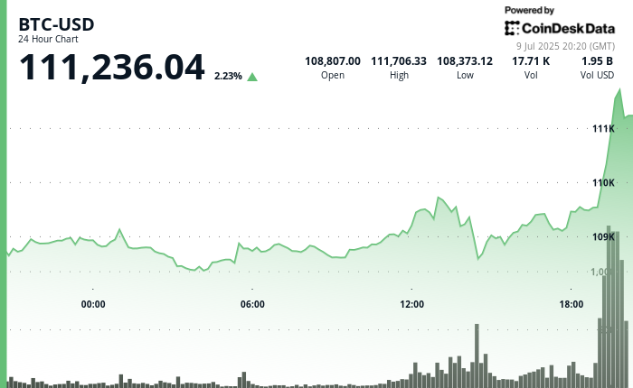 24 hours chart of the price of BTC