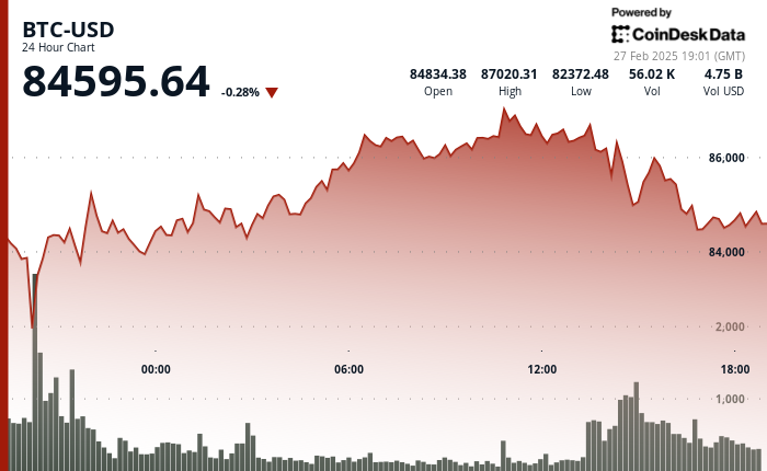 24 hours chart of the price of BTC