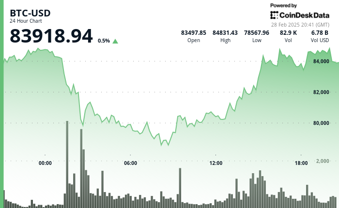 24 hours chart of the price of BTC