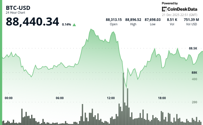 24 hours chart of the price of BTC