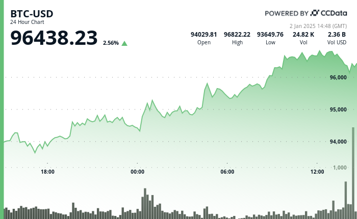 24 hours chart of the price of BTC