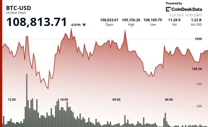 24 hours chart of the price of BTC